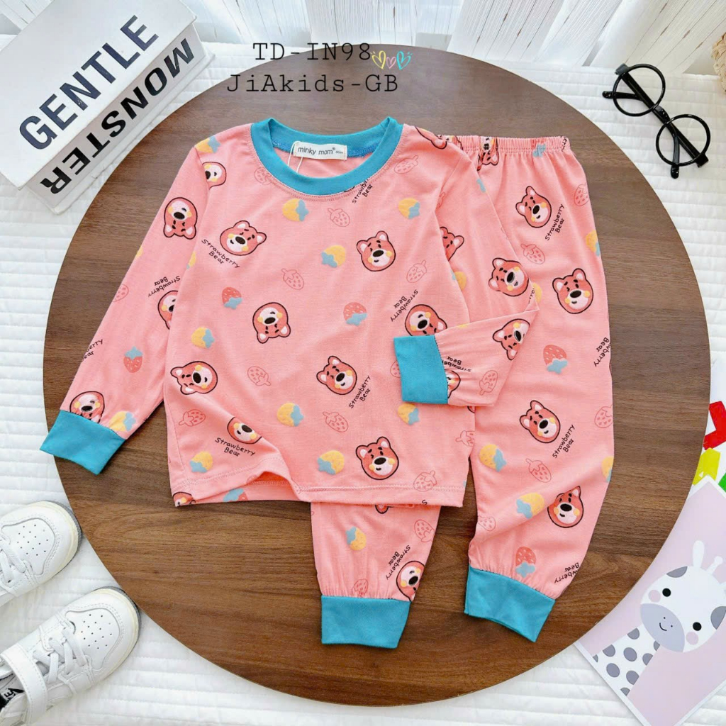 Bộ Dài Tay Thun Lạnh MINKY MOM In Hình Động Vật Dễ Thương Cho Bé cho bé 0 - 6 tuổi