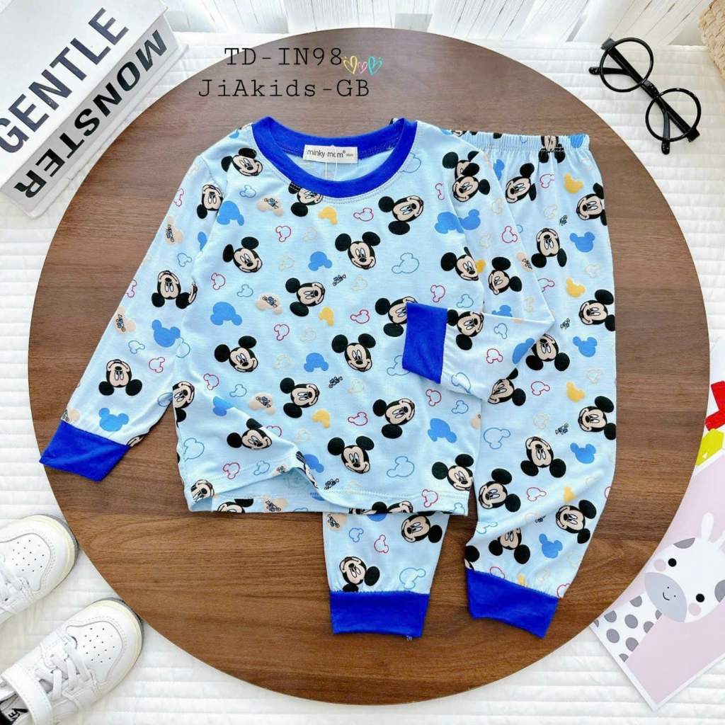 Bộ Dài Tay Thun Lạnh MINKY MOM In Hình Động Vật Dễ Thương Cho Bé cho bé 0 - 6 tuổi