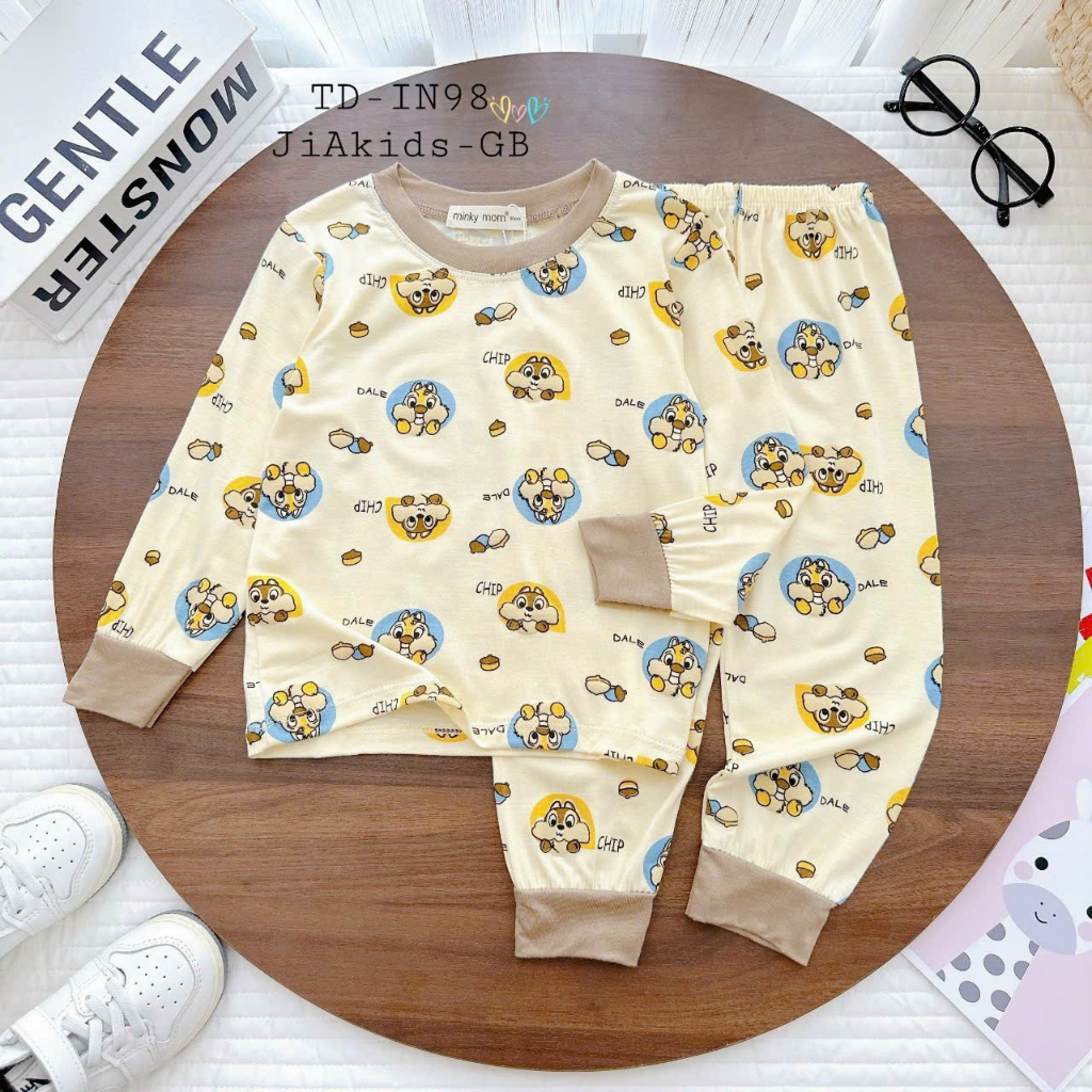 Bộ Dài Tay Thun Lạnh MINKY MOM In Hình Động Vật Dễ Thương Cho Bé cho bé 0 - 6 tuổi