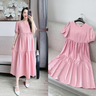 Váy bầu lụa hồng phấn bbdoll
