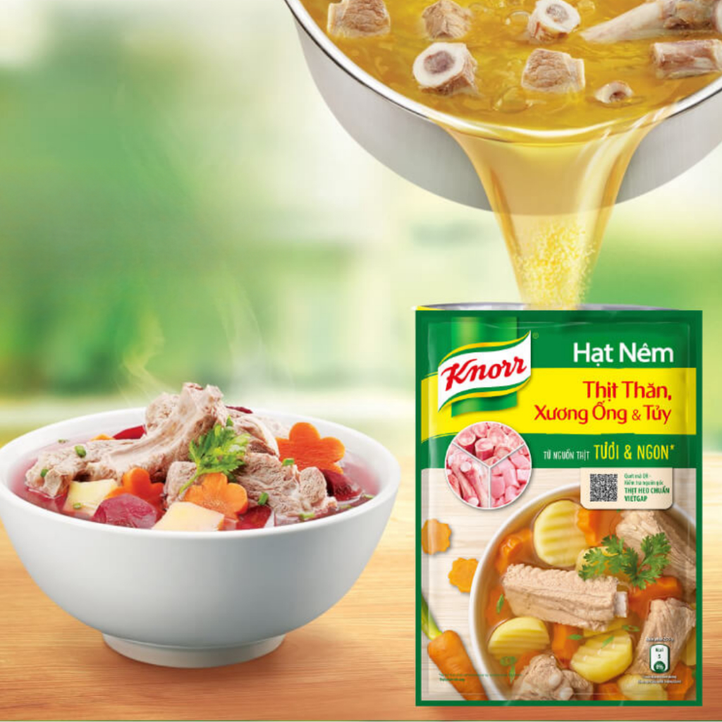 Hạt Nêm Knorr Thịt Thăn Xương Ống, Bột Canh Nấm Hương Organic Chính Hãng