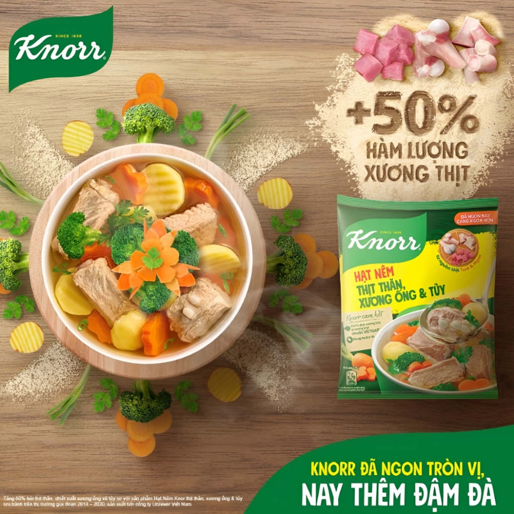 Hạt Nêm Knorr Thịt Thăn Xương Ống, Bột Canh Nấm Hương Organic Chính Hãng