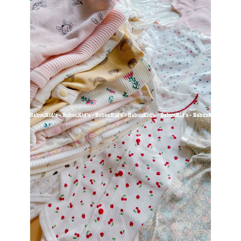 Bộ đồ liền thân cotton tay ngắn cài cúc trước Body chip Bodysuit cộc tay cho bé trai và gái hoạ tiết