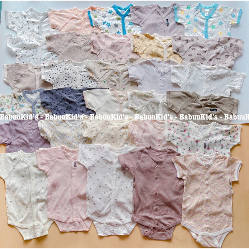 Bộ đồ liền thân cotton tay ngắn cài cúc trước Body chip Bodysuit cộc tay cho bé trai và gái hoạ tiết