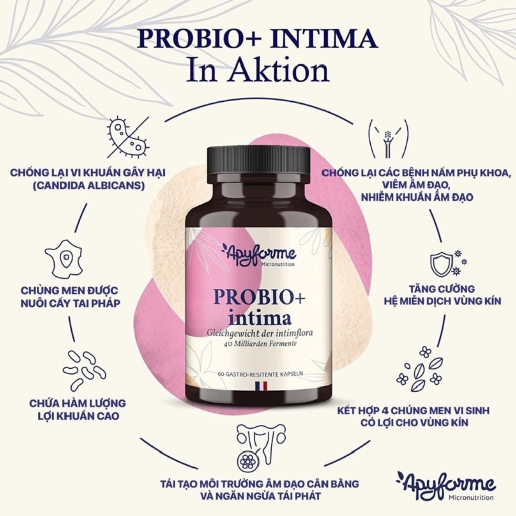 Men vi sinh phụ khoa thuần chay Apyforme chính hãng từ Pháp hộp 60 viên