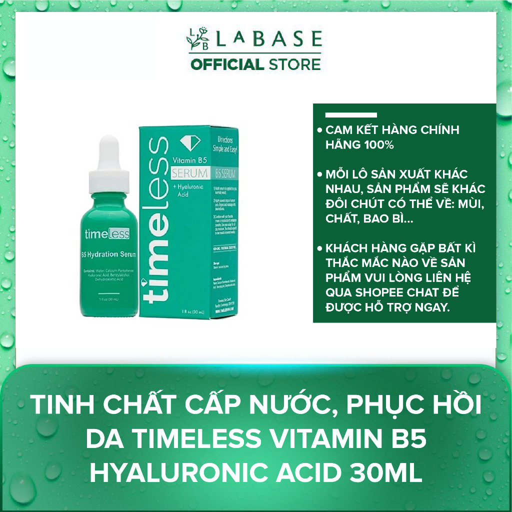 Tinh Chất Cấp Nước, Phục Hồi Da Timeless Vitamin B5 Hyaluronic Acid 30ml