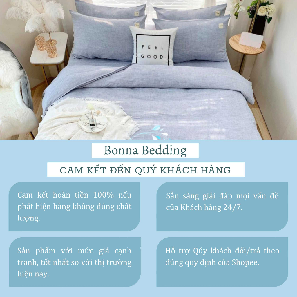 Bộ chăn ga gối 4 món vải Cotton Linen cao cấp vân xước phong cách tối giản sang trọng