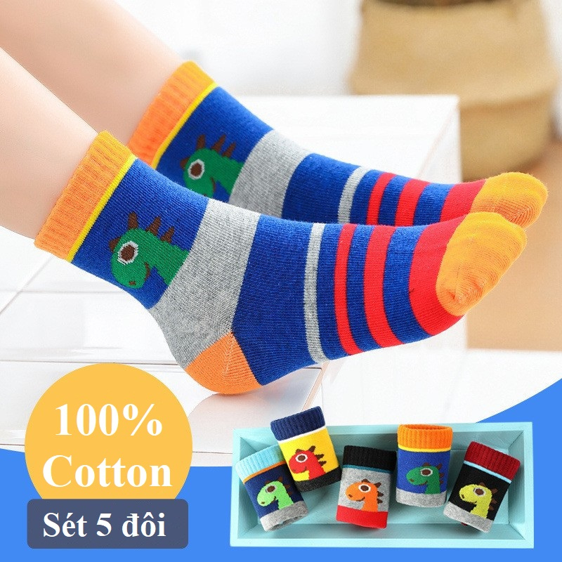 Tất cho bé trai SKIDS sét 5 đôi vớ cho trẻ em 1 đến 13 tuổi chất cotton họa tiết đáng yêu