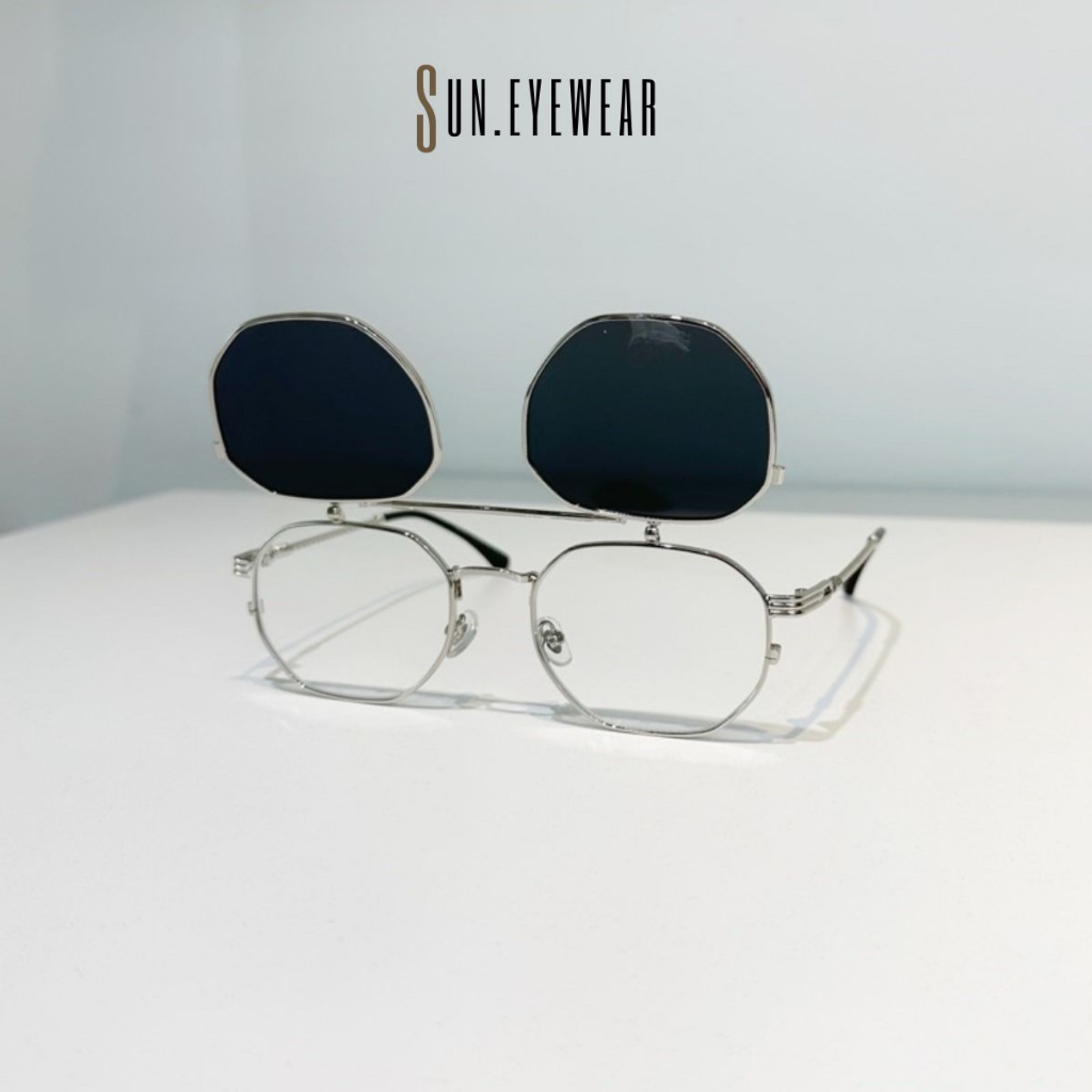 Kính mát thời trang nam nữ gọng kim loại 2 tròng lật mở - Sun Eyewear