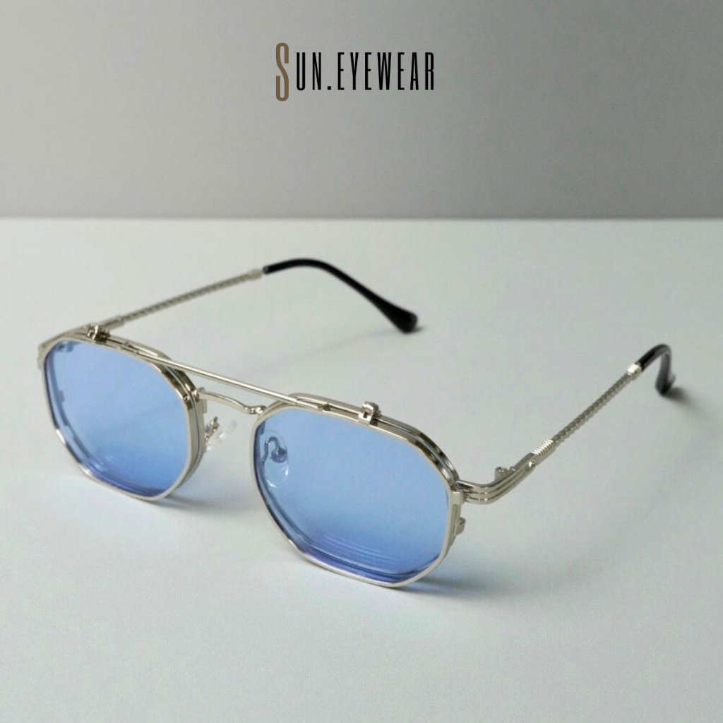 Kính mát thời trang nam nữ gọng kim loại 2 tròng lật mở - Sun Eyewear