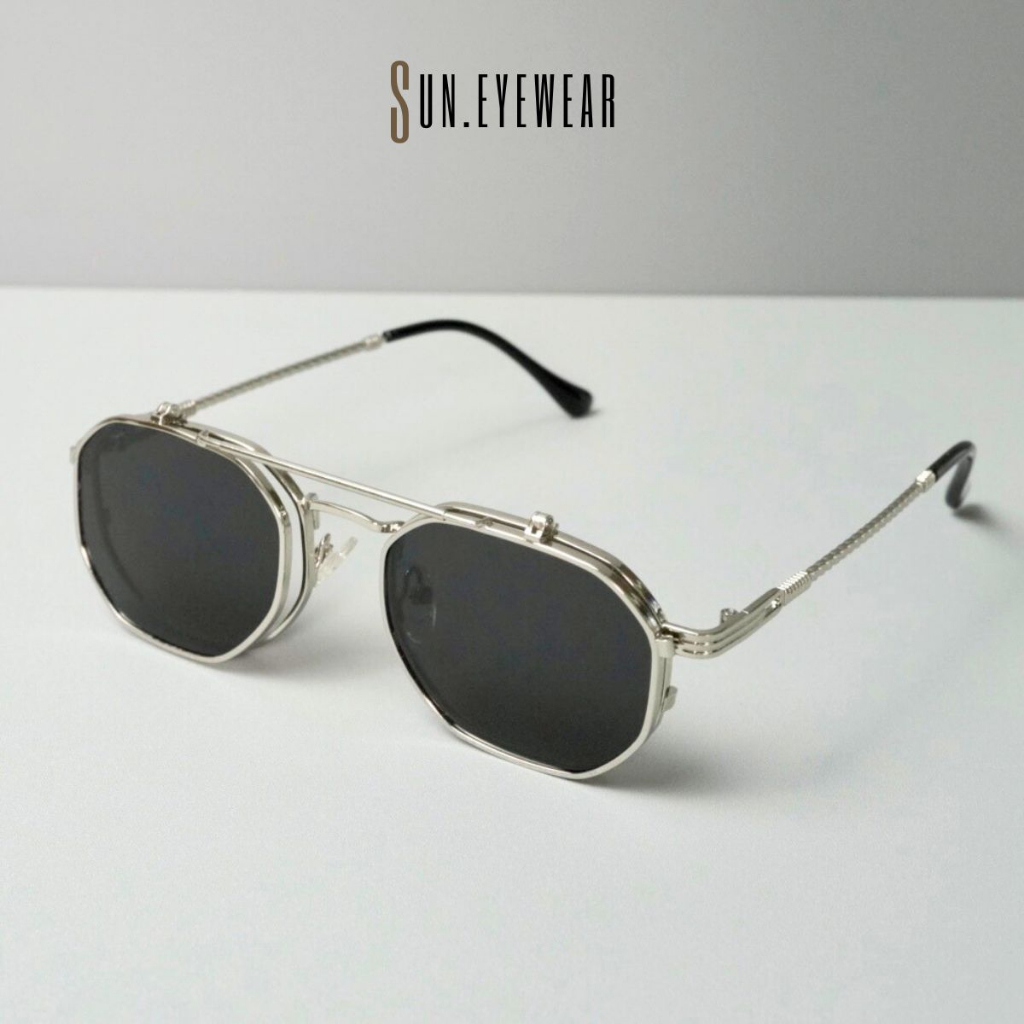 Kính mát thời trang nam nữ gọng kim loại 2 tròng lật mở - Sun Eyewear