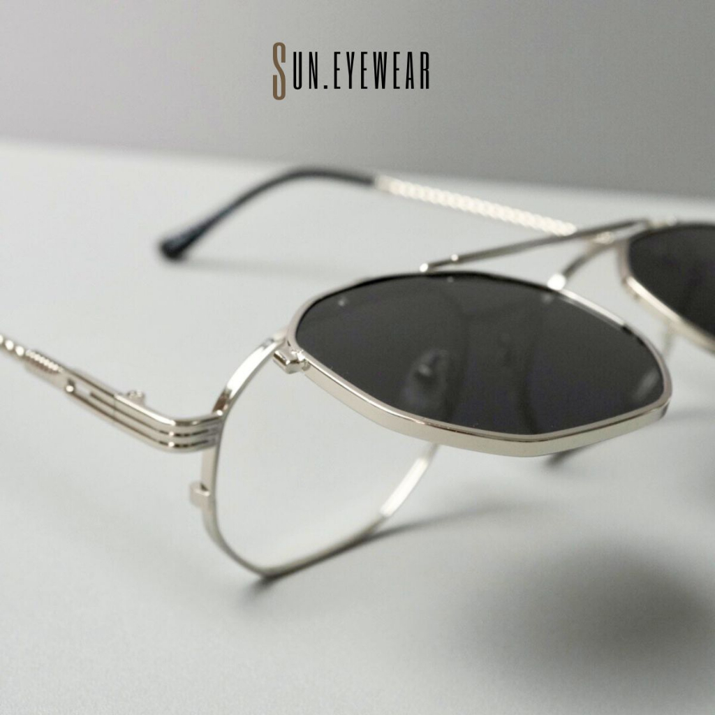 Kính mát thời trang nam nữ gọng kim loại 2 tròng lật mở - Sun Eyewear