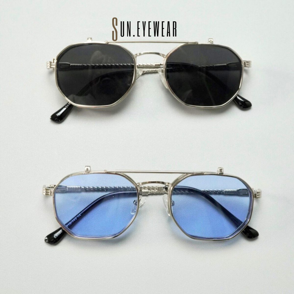 Kính mát thời trang nam nữ gọng kim loại 2 tròng lật mở - Sun Eyewear