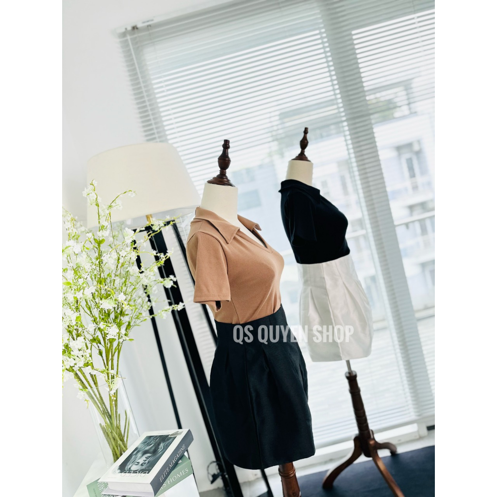 [Mã FATREND27 giảm đến 30k tối đa 99k] Áo Polo Thun Nữ Cổ Chữ V Phong Cách Vintage QS QUYEN SHOP | BigBuy360 - bigbuy360.vn