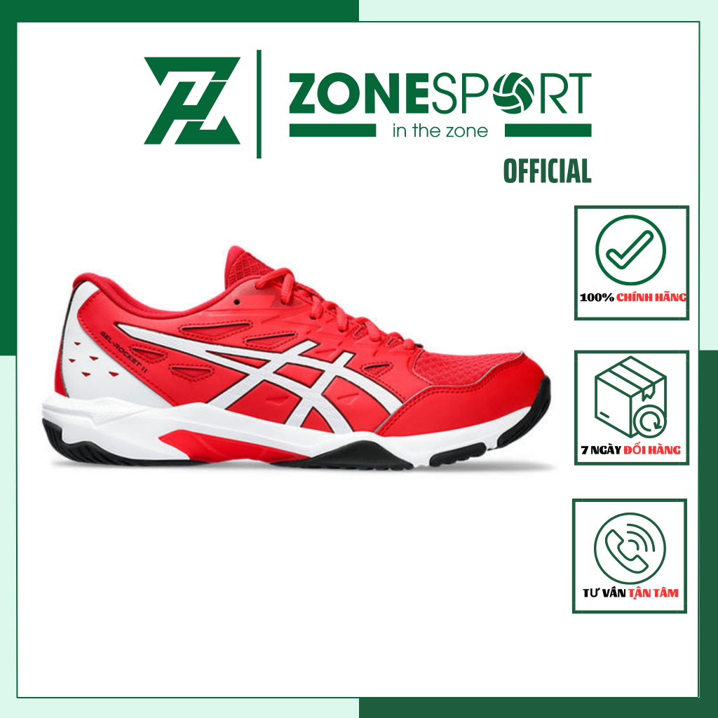 Giày Asics Gel Rocket 11 Đỏ - Giày Chuyên Bóng Chuyền, Cầu Lông, Tennis đế đệm gel hấp thụ sốc, đàn hồi, giảm chấn