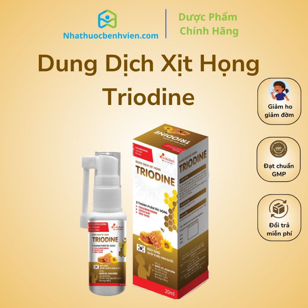 N-Biotech - Dung dịch xịt họng keo ong 3 thành phần Triodine 20ml - giảm ho, giảm đờm, rát họng, bảo vệ vùng họng