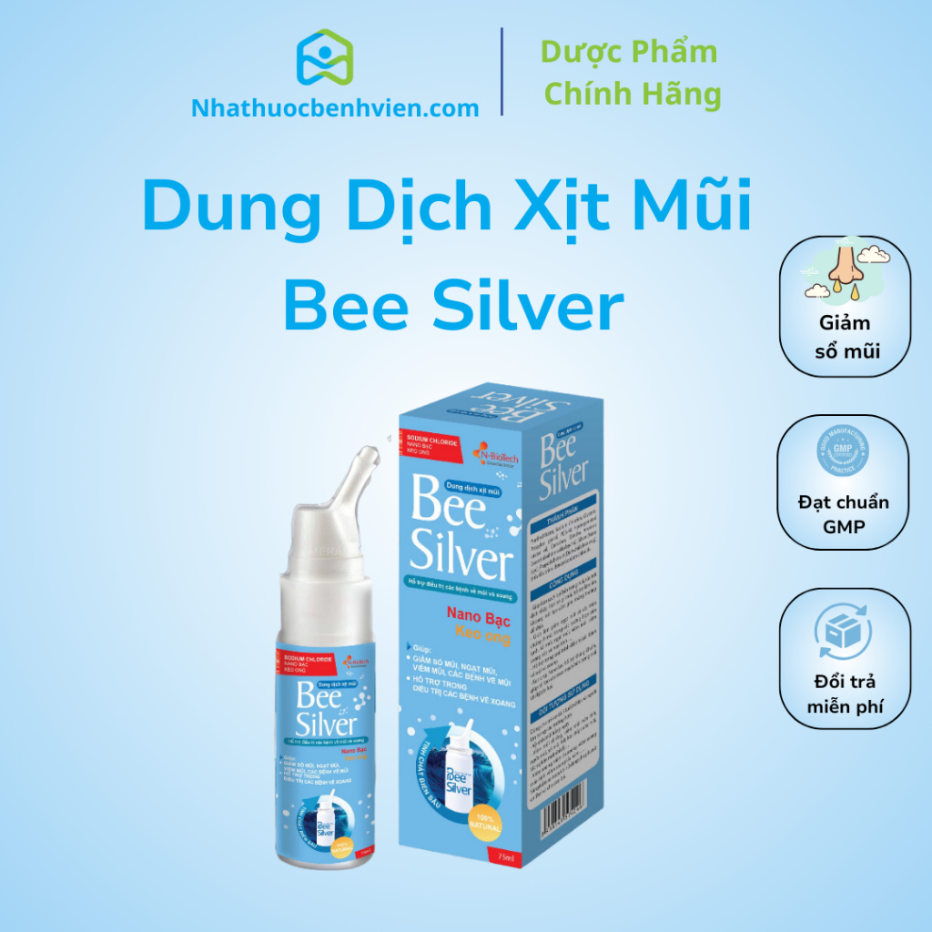 N-Biotech - Dung dịch xịt mũi BeeSilver 75ml - Làm sạch mũi, ngăn ngừa viêm mũi, viêm xoang