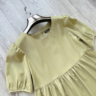 Váy bầu lụa xanh bơ dáng bbdoll