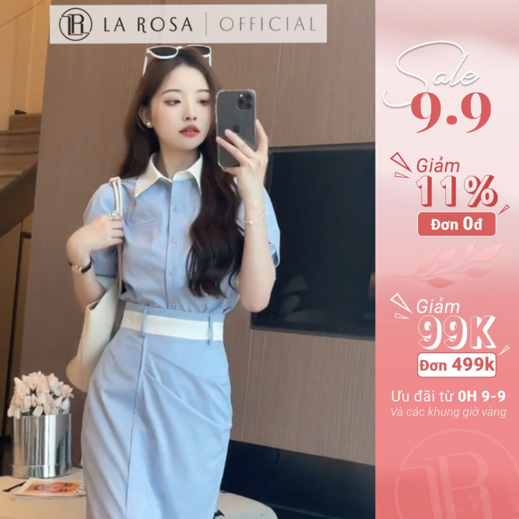 Set Váy Công Sở Thanh Lịch LAROSA,Áo Sơ Mi Tay Lỡ Chân Váy Cách Điệu Xẻ Bèo Phía Trước,Chất Thô Mềm Cao Cấp, Mát Mẻ S302