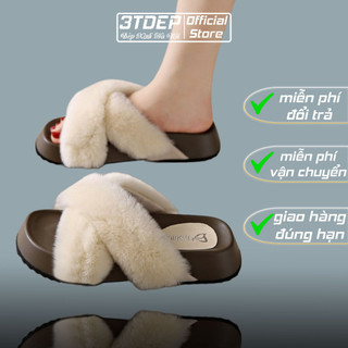 Dép lông nữ quai chéo thời trang BTDEP, đế đúc lông cao cấp, chuẩn size