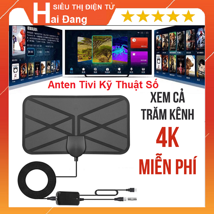 Ăng ten Kỹ Thuật Số Trong Nhà 4K 1080P, Anten DVB-T2, Dùng Cho Tivi Kỹ Thuật Số, Xem Truyền Hình Miễn Phí - Hơn 60 Kênh