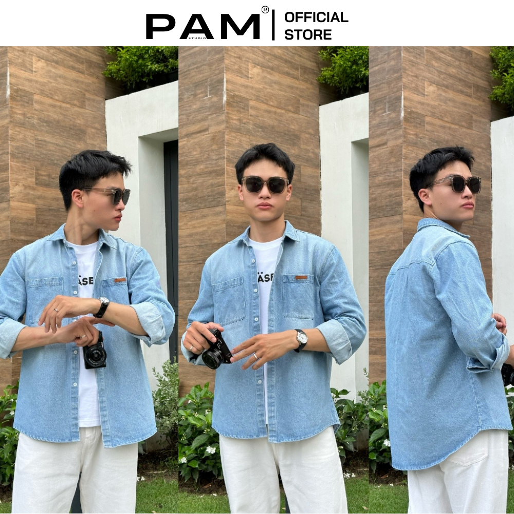 Áo Sơ Mi Denim MADIBA Áo Sơ Mi Tay Dài Chất Liệu Denim 13oz L15