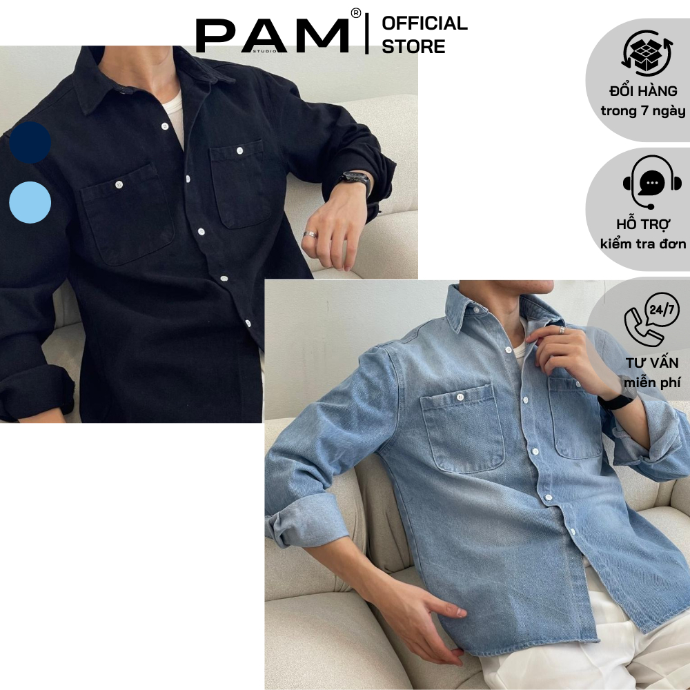 Áo Sơ Mi Denim MADIBA Áo Sơ Mi Tay Dài Chất Liệu Denim 13oz L15