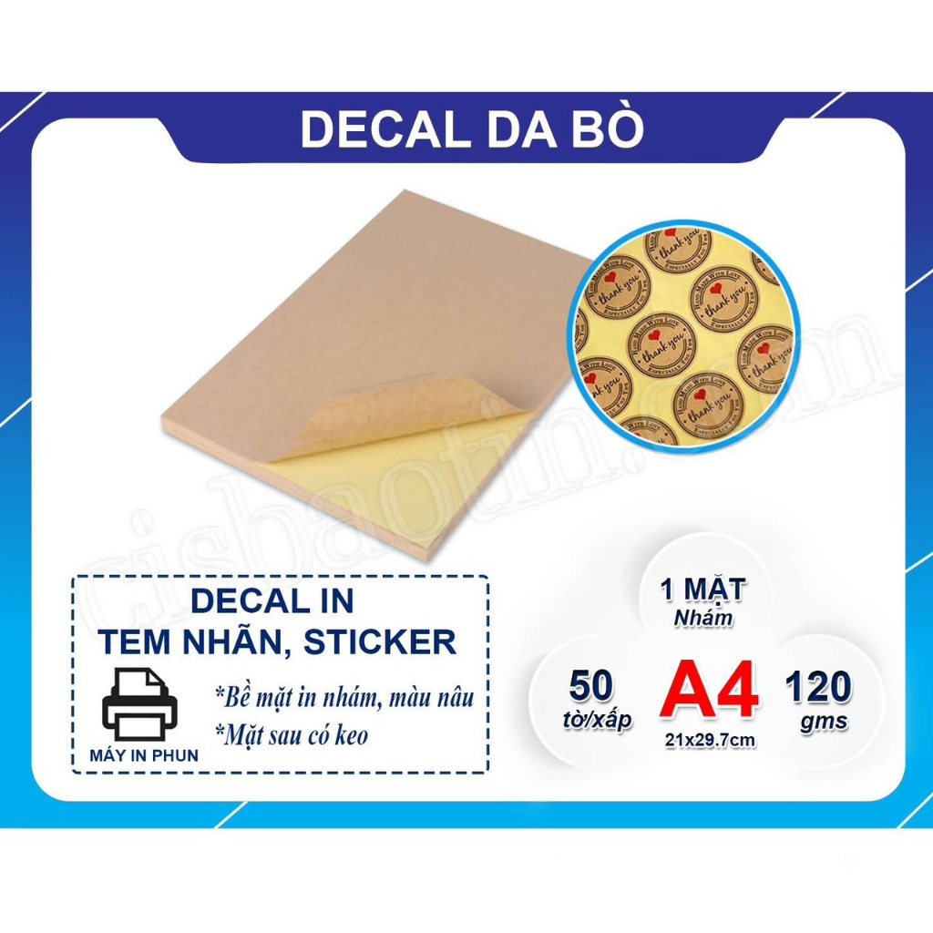 DECAL GIẤY DA BÒ KHỔ A4