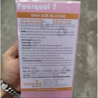 ( Tặng kèm núm ti) Bình sữa como silicon siêu mềm 150ml/250ml