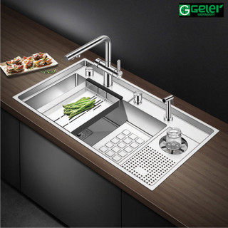 Chậu rửa bát 1 hố có máy rửa cốc, chén geler gl-8448
