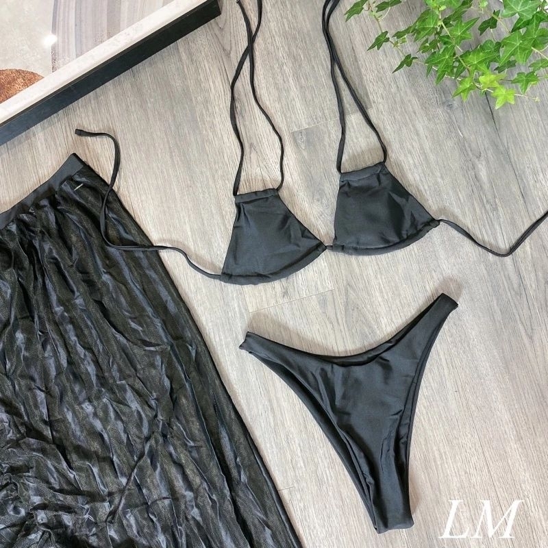 Bikini 3 Mảnh Váy Voan Bồng Bềnh xẻ Tà Xuyên Thấu Sexy