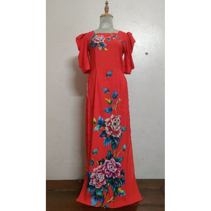 Áo dài cổ vuông tay phồng