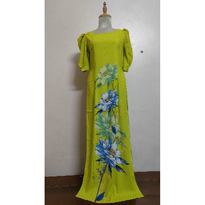 Áo dài cổ vuông tay phồng