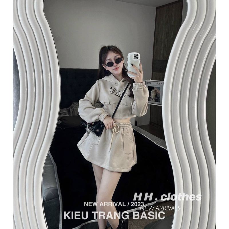 Set áo nón tay dài phối chân váy