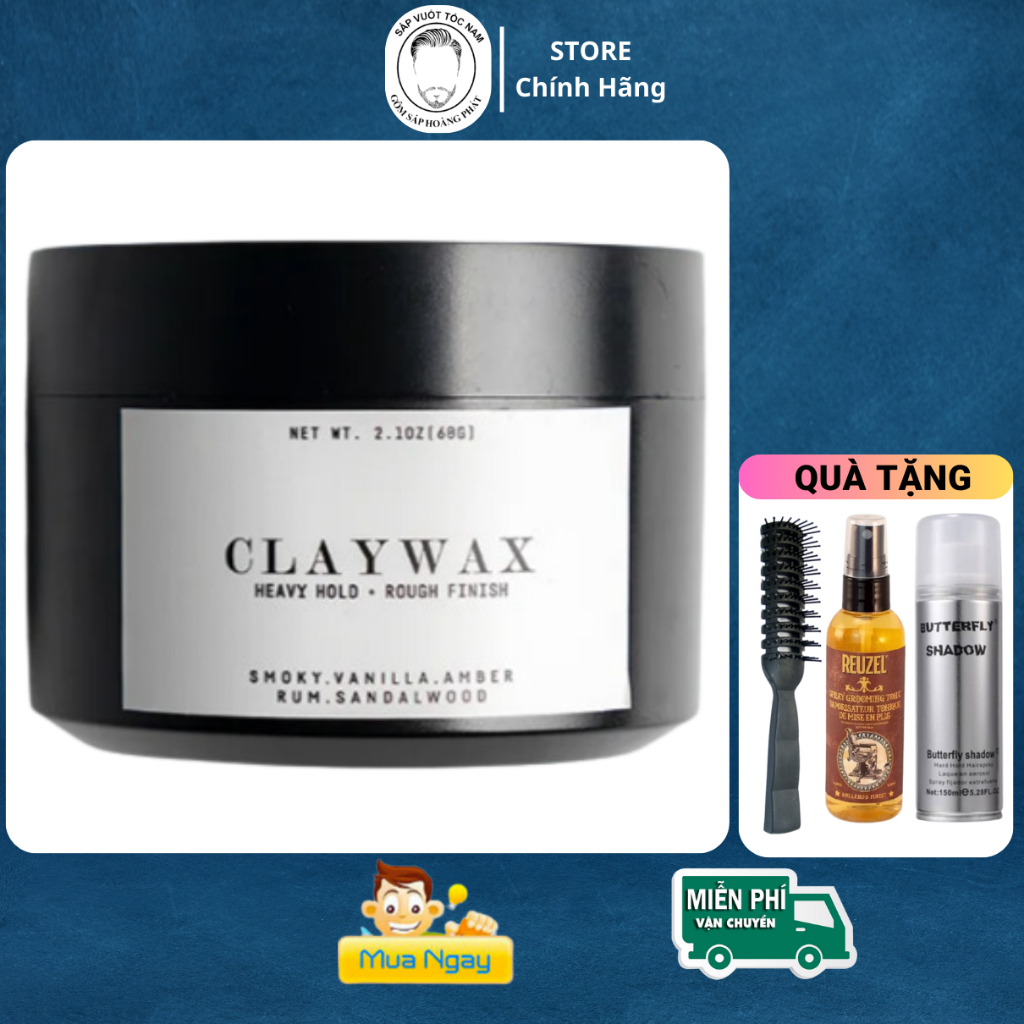 Sáp vuốt tóc nam Rusty Lab Clay Wax - Dùng cho tóc trung bình, dày, dầu, khô Tặng Lược Bán Nguyệt