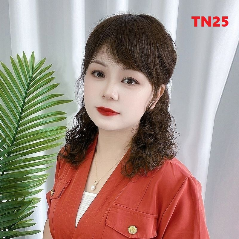 Tóc giả nữ xoăn trung niên TN25, tặng lưới chụp