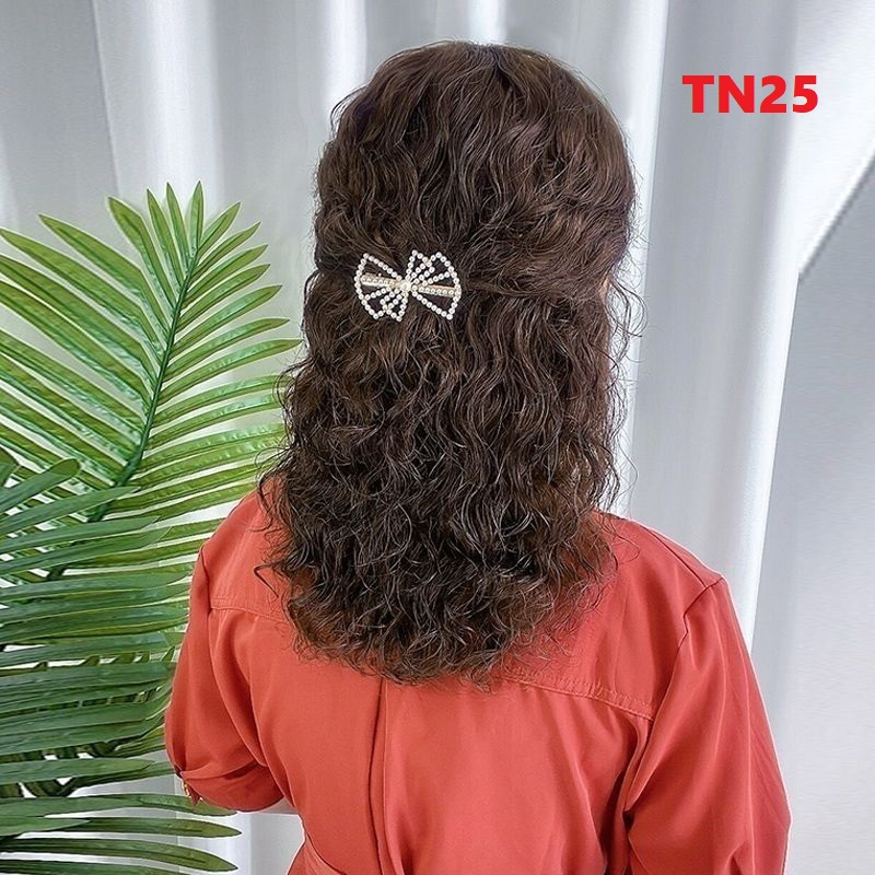 Tóc giả nữ xoăn trung niên TN25, tặng lưới chụp