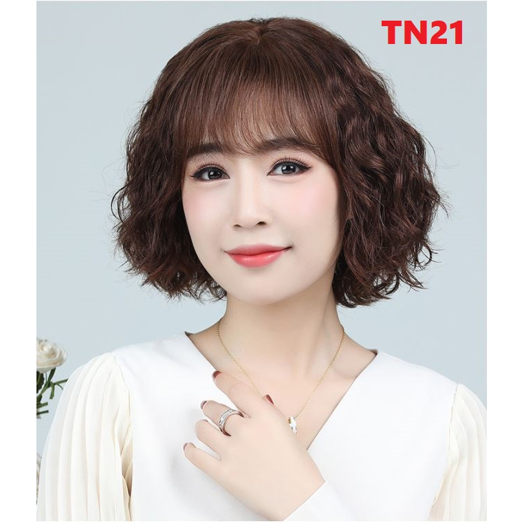 Tóc giả nữ xoăn trung niên TN21, tặng lưới chụp