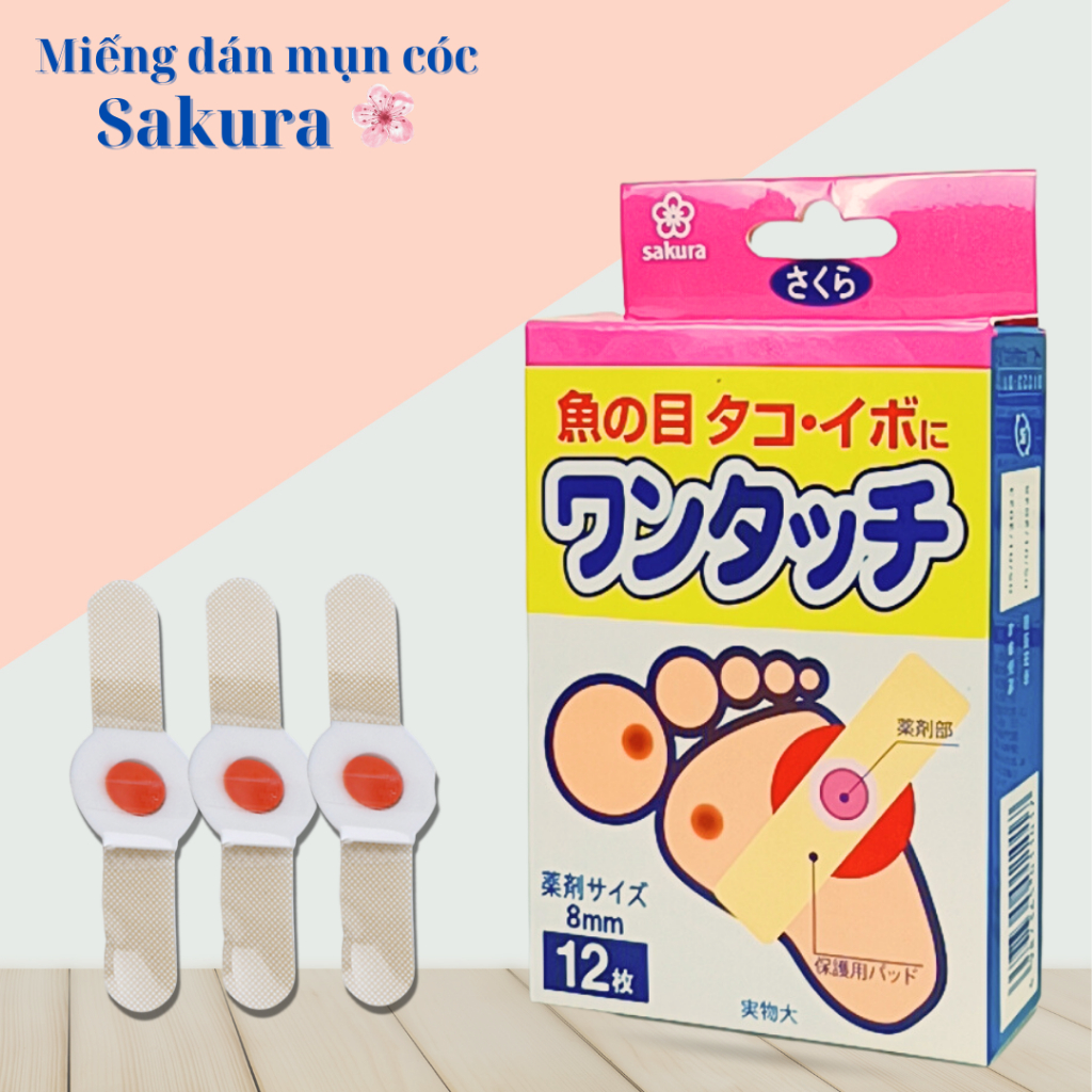 Miếng dán Giảm mụn cóc Sakura hộp 12 miếng loại bỏ mụn cơm, trai chân, cực kì hiệu quả - Soleil shop