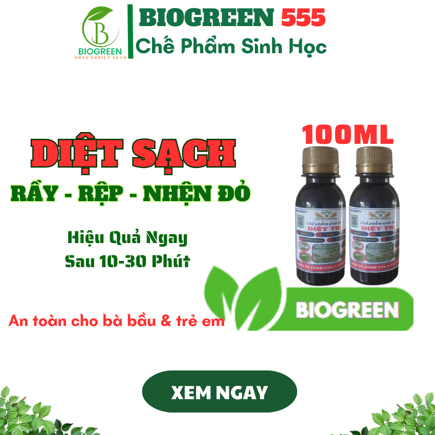 Chế phẩm sinh học biogreen555 trừ rầy, rệp côn trùng sâu các loại ,trị nhện đỏ kiến cho rau cây canh hoa sen đá