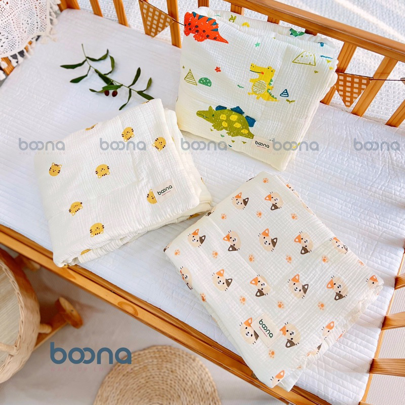 Chăn mềm Trần bông vải muslin Boona, chăn đắp mùa đông ấm cho bé