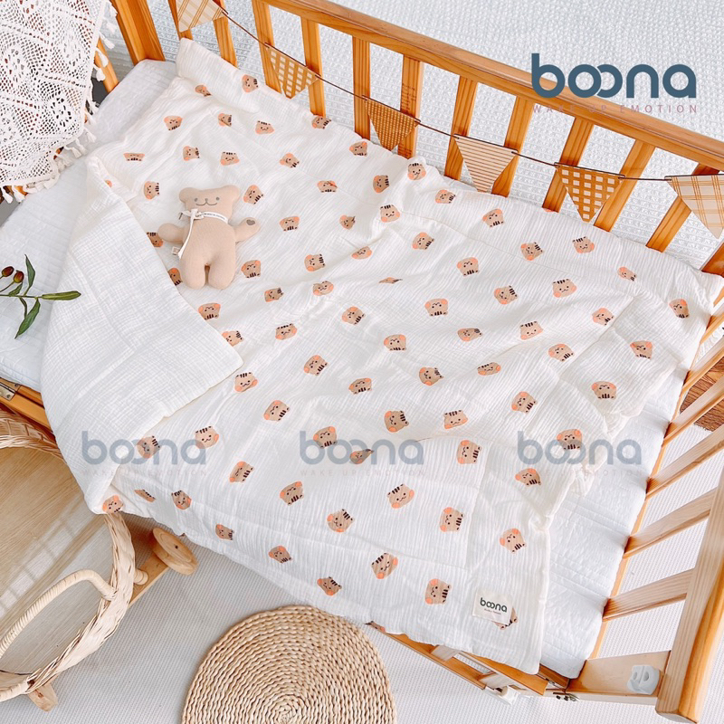 Chăn mềm Trần bông vải muslin Boona, chăn đắp mùa đông ấm cho bé