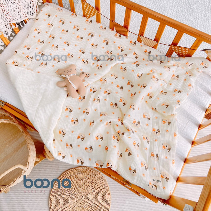 Chăn mềm Trần bông vải muslin Boona, chăn đắp mùa đông ấm cho bé