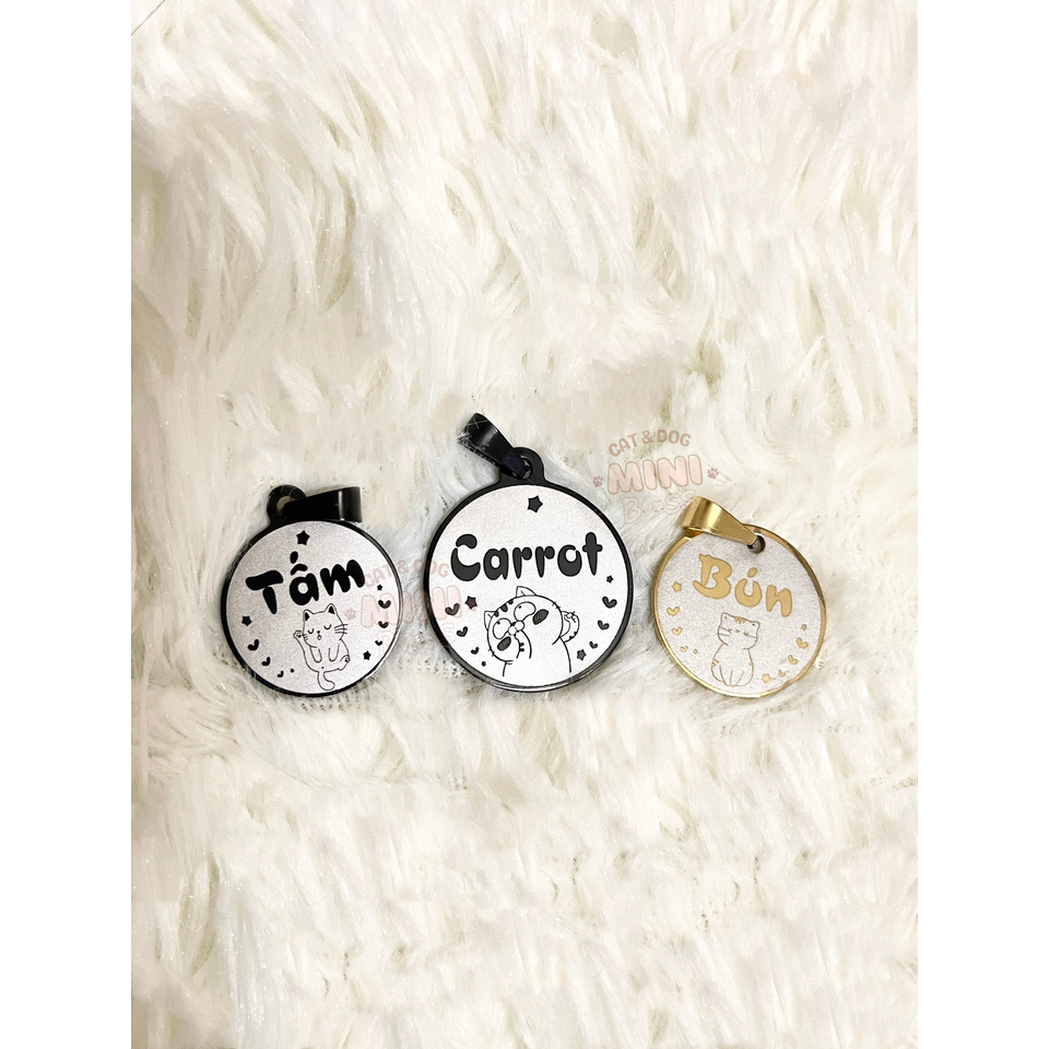 Thẻ tên cho chó mèo, Bảng tên cho chó mèo, thú cưng inox khắc tên theo yêu cầu