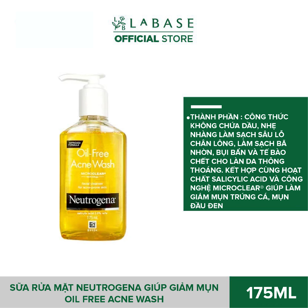 Sữa rửa mặt Neutrogena giúp giảm mụn Oil Free Acne Wash 175ml