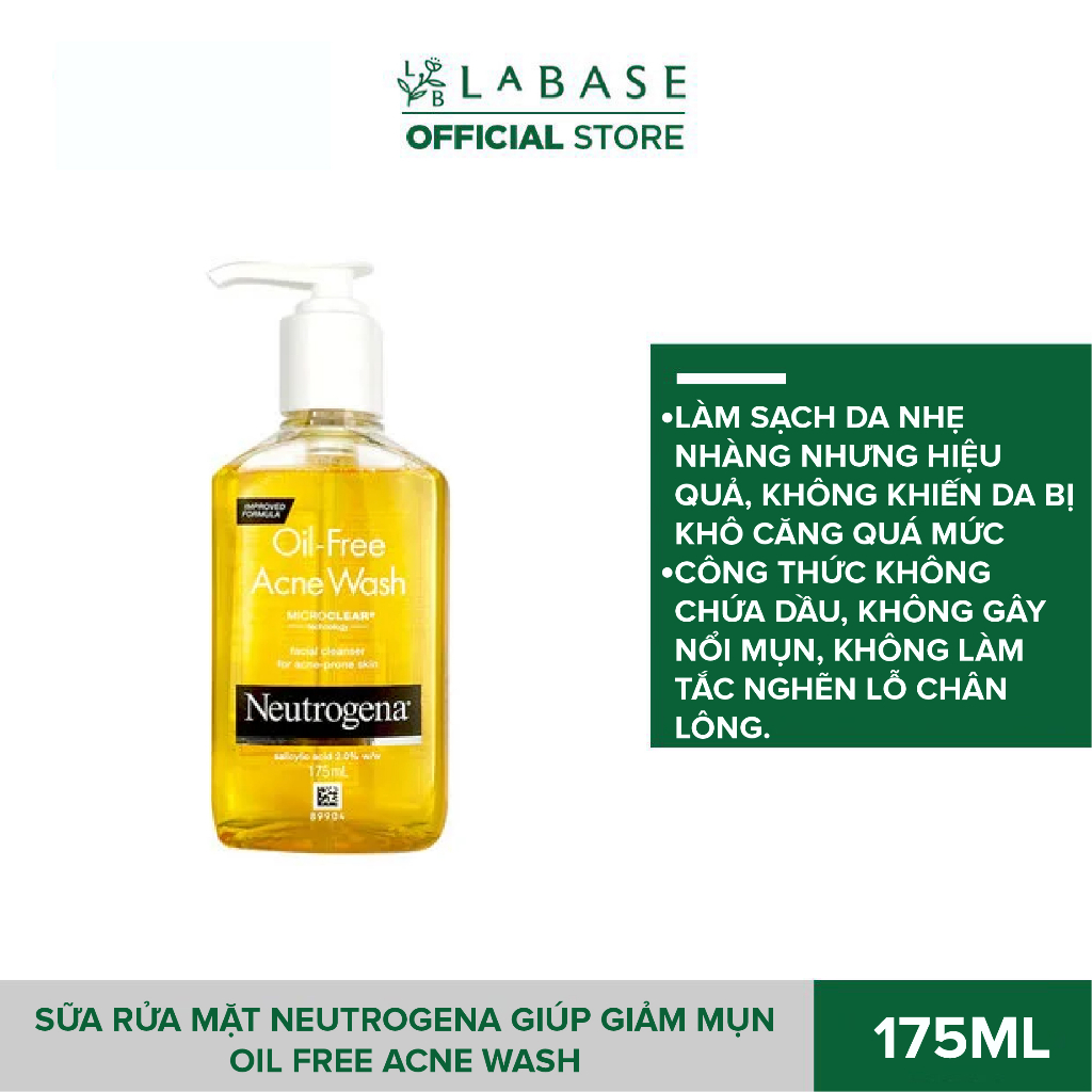 Sữa rửa mặt Neutrogena giúp giảm mụn Oil Free Acne Wash 175ml