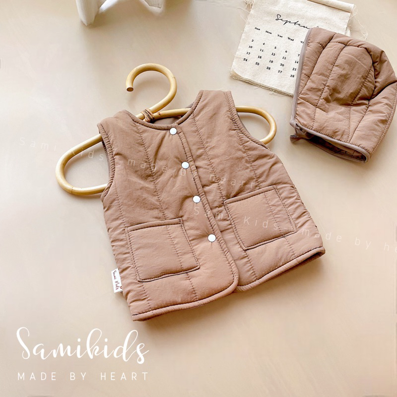 Áo phao gile cho bé kèm mũ phong cách Korea