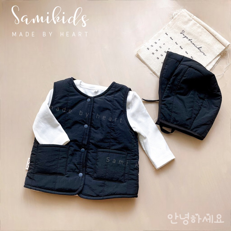 Áo phao gile cho bé kèm mũ phong cách Korea