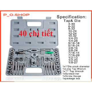 Bộ tạo ren 40 chi tiết bộ taro hợp kim siêu cứng - Bộ tay quay taro tạo ren trong và ngoài FO- Bộ tay quay taro tạo ren