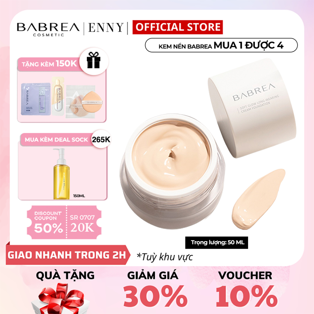 Kem Nền BABREA Mềm Mịn Chống Thấm Nước Lâu Trôi Nội địa Trung 30g